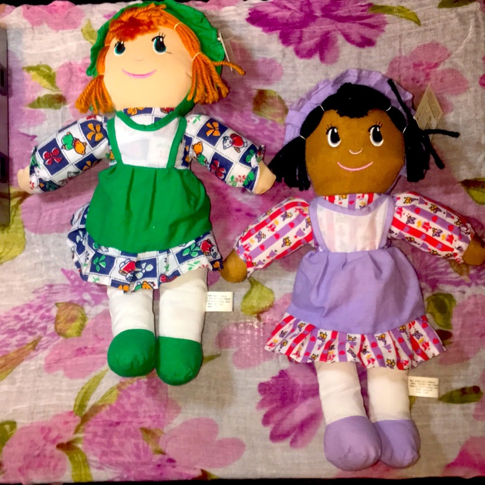 Goffa International Dolls. One with Green Dress & One with Lilac. Aprox. 13 “.